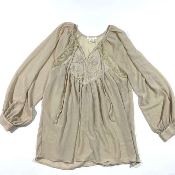 Sundance Sheer Embroidered Blouse Tie Neck Balloon Sleeve - Picture 1 of 6